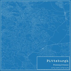 Blueprint US city map of Pittsburgh, Pennsylvania.