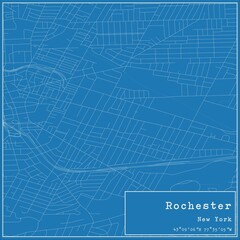Blueprint US city map of Rochester, New York.