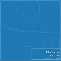 Blueprint US city map of Fishers, New York.