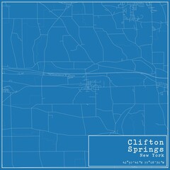 Blueprint US city map of Clifton Springs, New York.