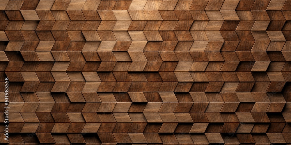 Wall mural close up of randomly shifted offset rhomboid wooden cubes or blocks herringbone surface background t