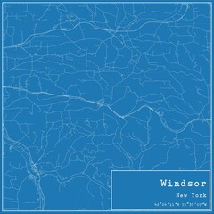 Blueprint US city map of Windsor, New York.