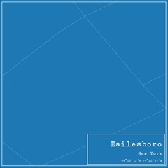 Blueprint US city map of Hailesboro, New York.
