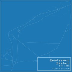 Blueprint US city map of Henderson Harbor, New York.