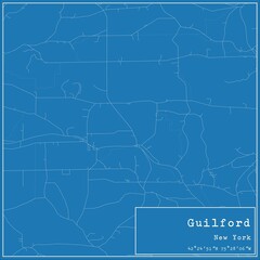 Blueprint US city map of Guilford, New York.