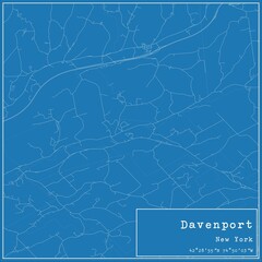 Blueprint US city map of Davenport, New York.