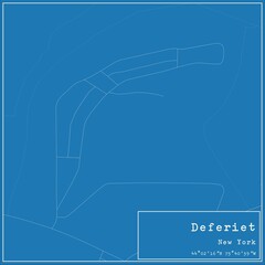 Blueprint US city map of Deferiet, New York.