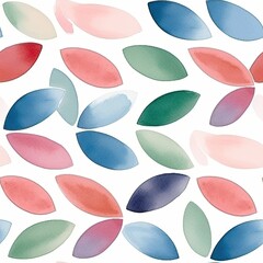 Seamless watercolor pattern on a white background. Nature, leaves and flower petals. Children drawing. Illustration for print, packaging, paper, textile. Bright pastel colors. Ai Generative