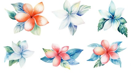 Fototapeta na wymiar Exquisite French Polynesia Flower Collection in Watercolor on a Clean White Background with Sharp Lines and Centered View. Generative AI