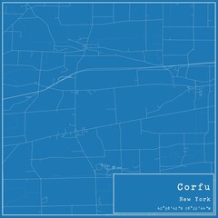 Blueprint US city map of Corfu, New York.