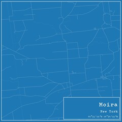 Blueprint US city map of Moira, New York.
