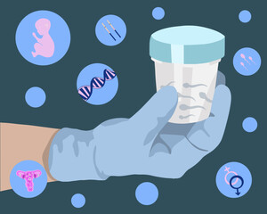 Vector isolated illustration of sperm donation. Sperm freezing. Spermogram. Artificial insemination.