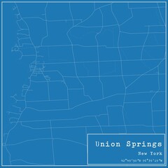 Blueprint US city map of Union Springs, New York.