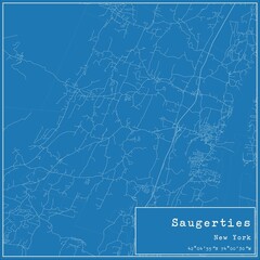 Blueprint US city map of Saugerties, New York.