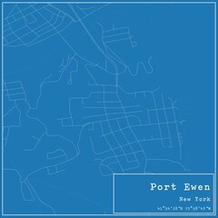 Blueprint US city map of Port Ewen, New York.