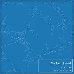 Blueprint US city map of Owls Head, New York.