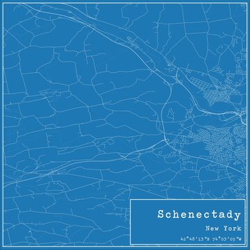 Blueprint US city map of Schenectady, New York.