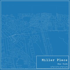 Blueprint US city map of Miller Place, New York.