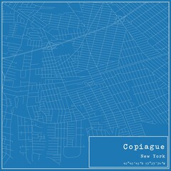 Blueprint US city map of Copiague, New York.