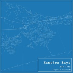 Blueprint US city map of Hampton Bays, New York.