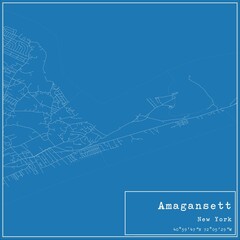 Blueprint US city map of Amagansett, New York.