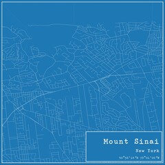 Blueprint US city map of Mount Sinai, New York.