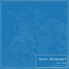 Blueprint US city map of East Setauket, New York.