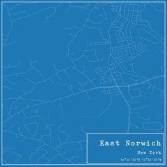 Blueprint US city map of East Norwich, New York.