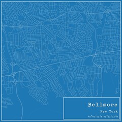 Blueprint US city map of Bellmore, New York.