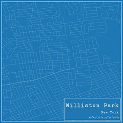 Blueprint US city map of Williston Park, New York.
