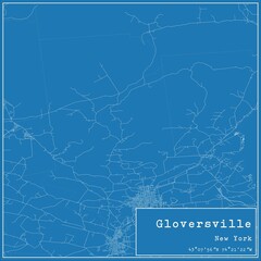 Blueprint US city map of Gloversville, New York.