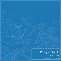 Blueprint US city map of Kings Park, New York.