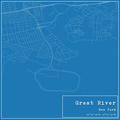 Blueprint US city map of Great River, New York.