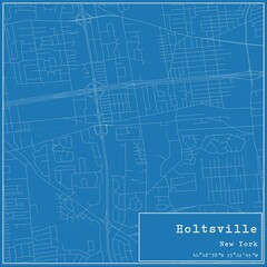 Blueprint US city map of Holtsville, New York.