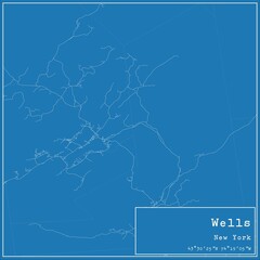 Blueprint US city map of Wells, New York.