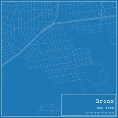 Blueprint US city map of Bronx, New York.