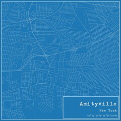 Blueprint US city map of Amityville, New York.