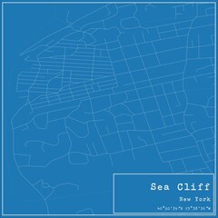 Blueprint US city map of Sea Cliff, New York.