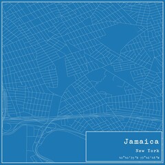 Blueprint US city map of Jamaica, New York.