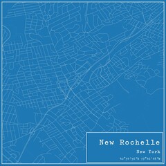 Blueprint US city map of New Rochelle, New York.