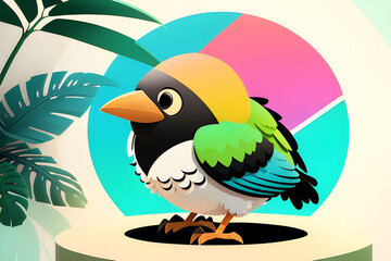 Obraz na płótnie Canvas Illustration of a bird on a tropical retro background. Generative AI