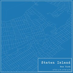 Blueprint US city map of Staten Island, New York.