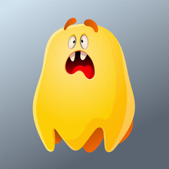 Cute cartoon monster. Design for print, sticker, party decoration, logo, emblem, magazine prints or journal article, t-shirt design, poster. Vector illustration of Halloween cool monster 