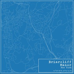 Blueprint US city map of Briarcliff Manor, New York.