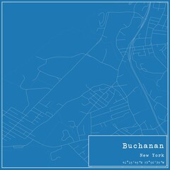 Blueprint US city map of Buchanan, New York.