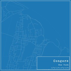 Blueprint US city map of Congers, New York.