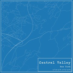 Blueprint US city map of Central Valley, New York.