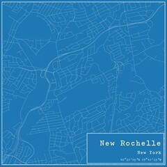 Blueprint US city map of New Rochelle, New York.
