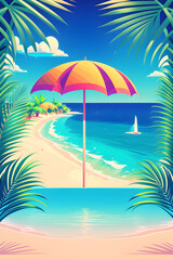 Fototapeta na wymiar Abstract illustration of an umbrella on a tropical beach background. Generative AI