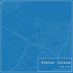 Blueprint US city map of Staten Island, New York.